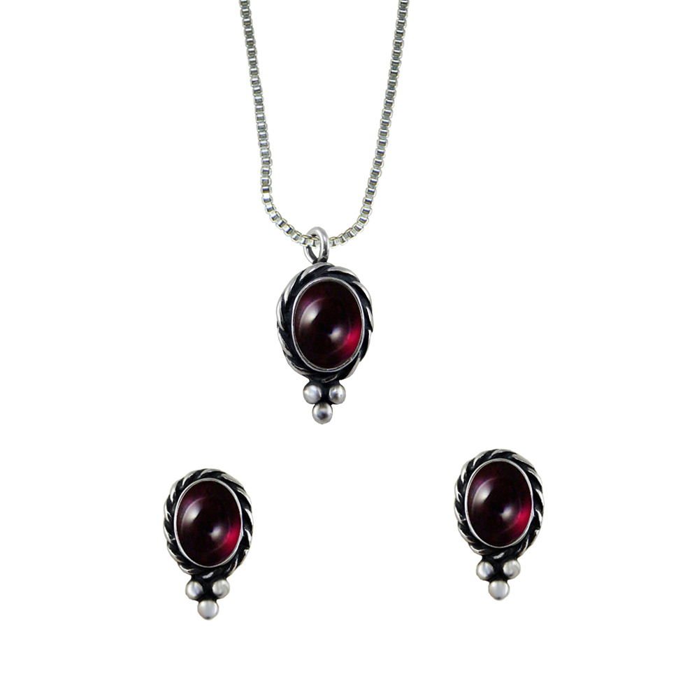 Sterling Silver Petite Necklace Earrings Set Garnet